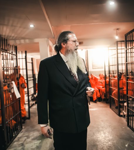 Prison guard at Alcotraz Brighton - character interaction in this immersive cocktail bar experience.