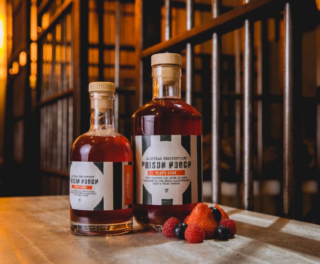 Berry Sour Prison hooch cocktail at Alcotraz - signature drink from this prison-themed immersive bar experience