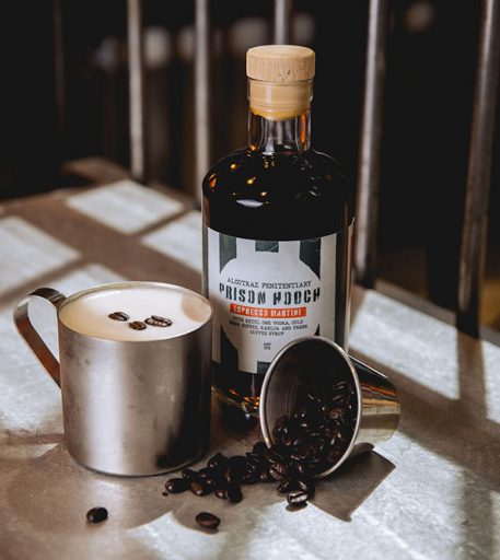 Espresso martini Alcotraz branded cocktail bottles - souvenir drinks from this prison-themed immersive bar experience