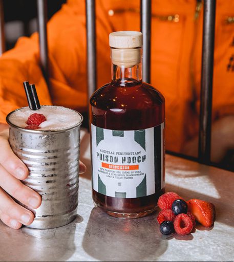 Alcotraz cocktail gift - take-home cocktail bottles from this prison-themed immersive bar experience.