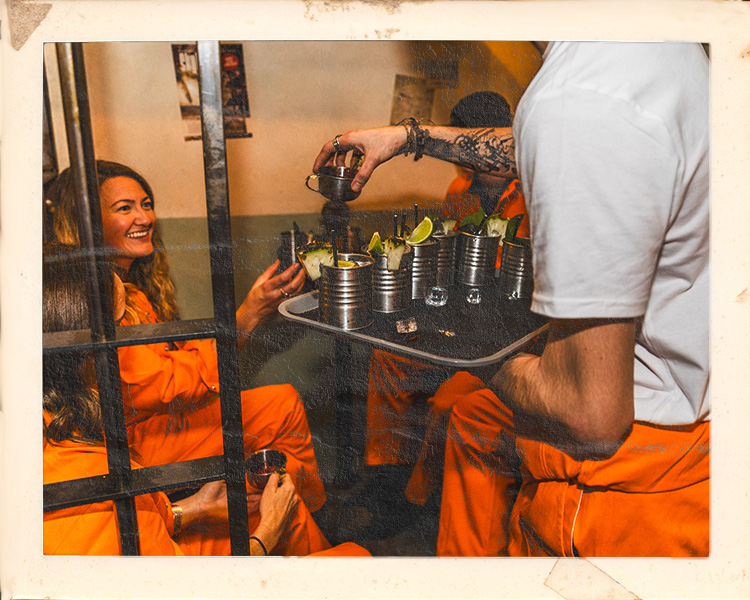Birthday party at Alcotraz - prison-themed immersive cocktail bar experience for group celebrations.