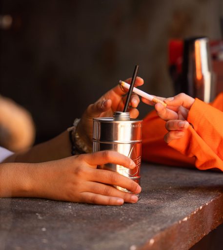 Prison yard interaction at Alcotraz - outdoor narrative in this immersive cocktail bar experience.